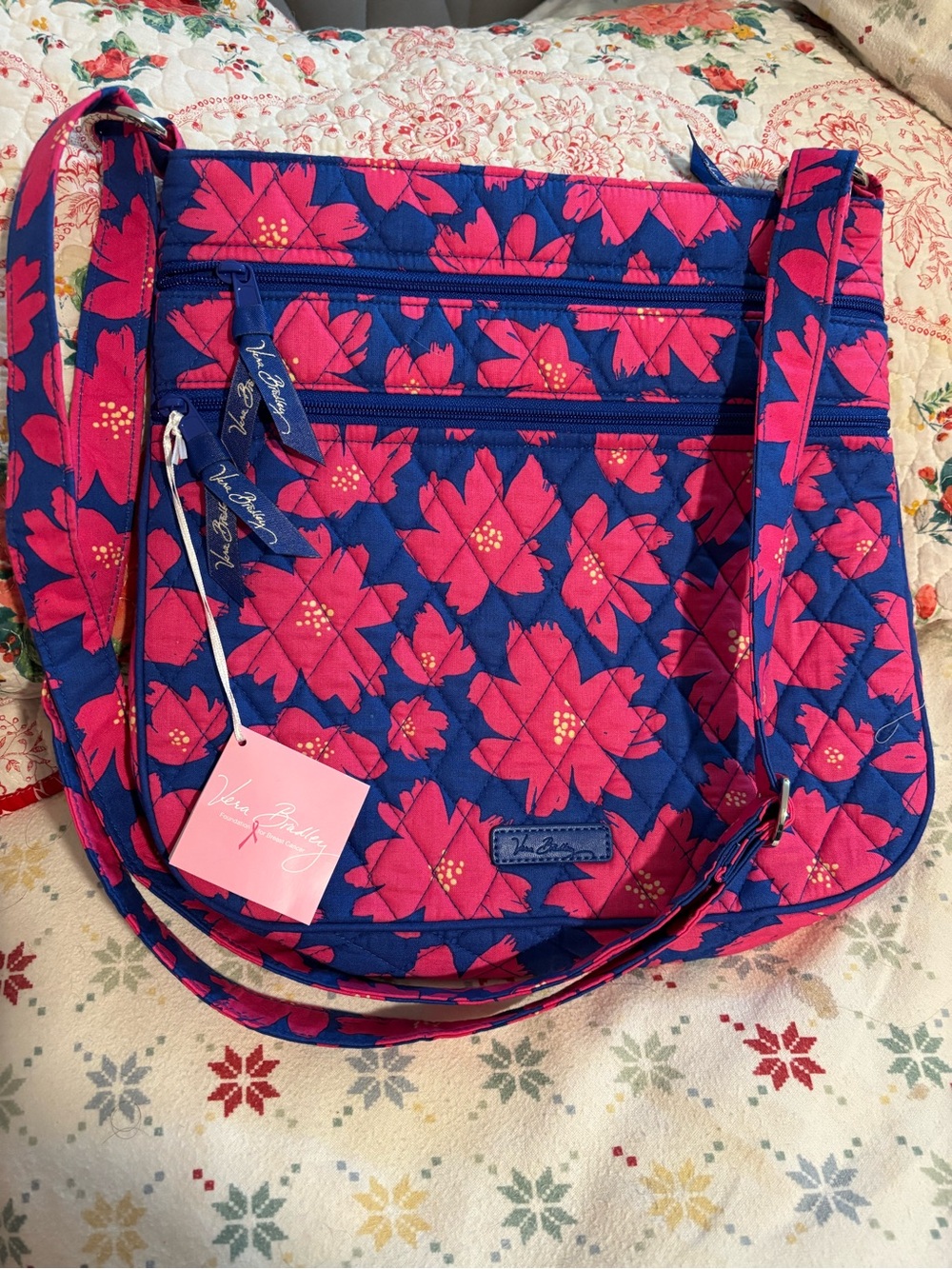 Vera Bradley Navy and Hot Pink Floral Quilted Crossbody